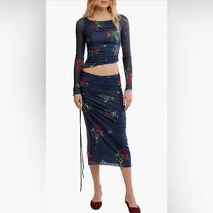 Crimson Lights Mesh Set Top and Skirt NWOT navy